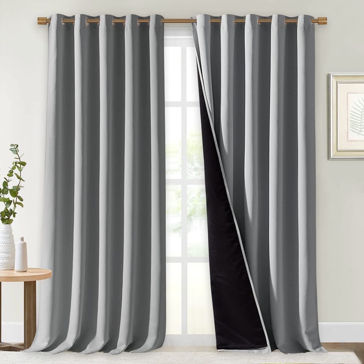 NICETOWN 100 Blackout Blinds Laundry Room Decor Window Treatment Curtains for Large Patio Sliding Door Thermal Insulated Silver Grey Curtains for Bedroom Set of 2 70 inches x 108 inches