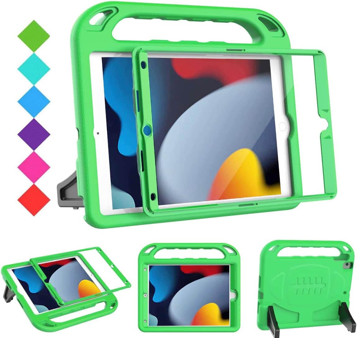 BMOUO Kids Case for iPad 9th8th7th Generation with Builtin Screen Protector Shockproof Handle Stand Kids iPad 102 Case 202120202019 Green