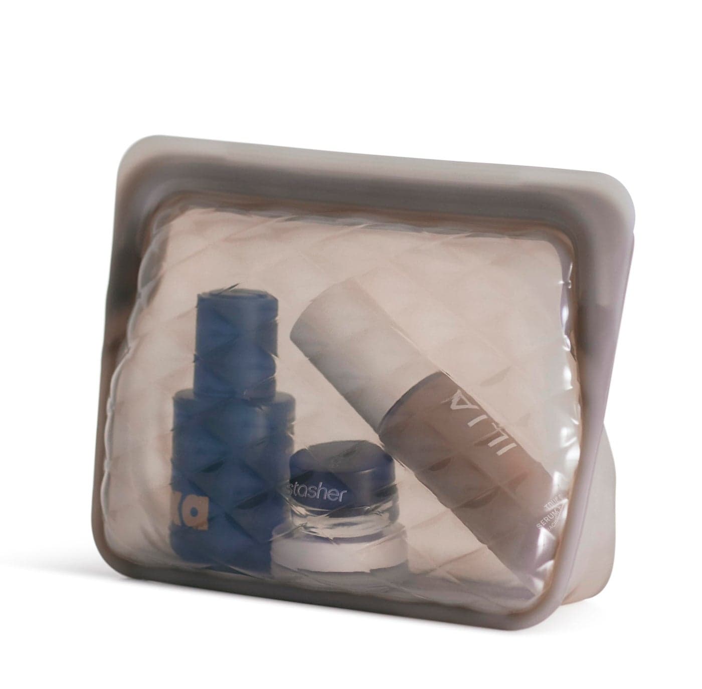 Stasher Premium Silicone Reusable Makeup Essentials Bag, Taupe, Beauty & Travel Toiletry Bag, Storage Bag Organizer, Dishwasher & Heat Safe, TSA Friendly, BPA Free, Leak-free, Eco Friendly, 28 Oz