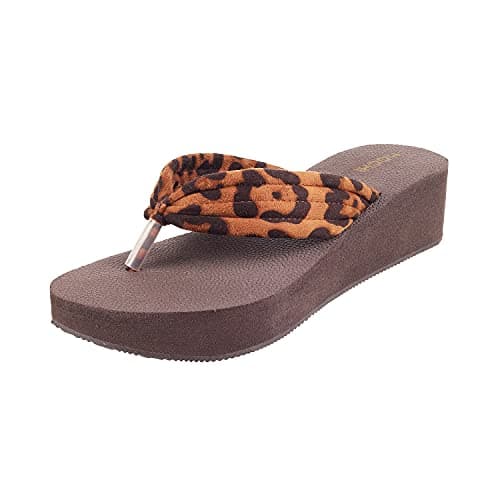 Mochi Women Tan Tiger Print Comfy Casual Fashion Slipper UK/7 EU/40 (32-1069)