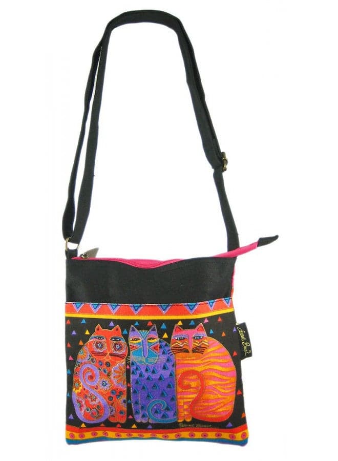 Laurel Burch Crossbody Purse Zipper Top 10"X10", Feline Friends, Multicoloured