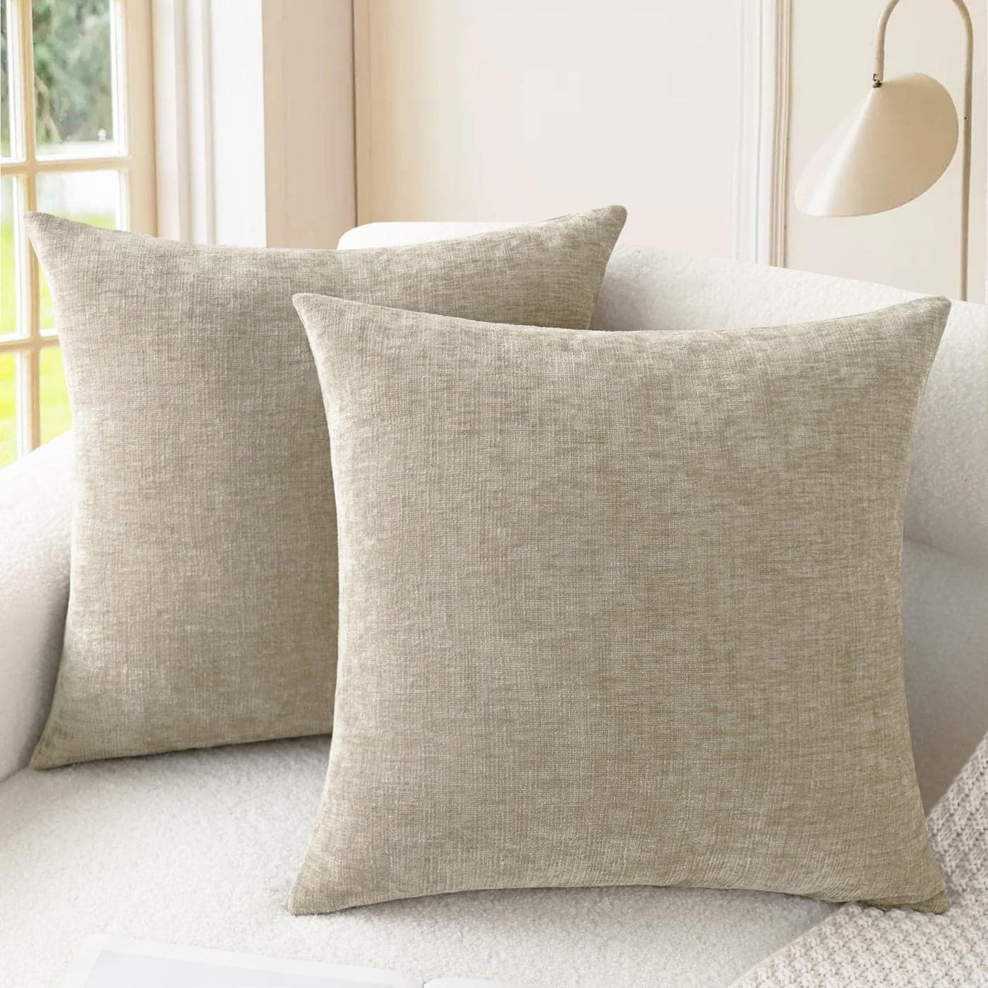 CaliTime Throw Pillow Covers Decorative 24 X 24 Inches Pack of 2 Cozy Chenille Cushion Cases for Couch Sofa Bed Living Room Home Light Taupe