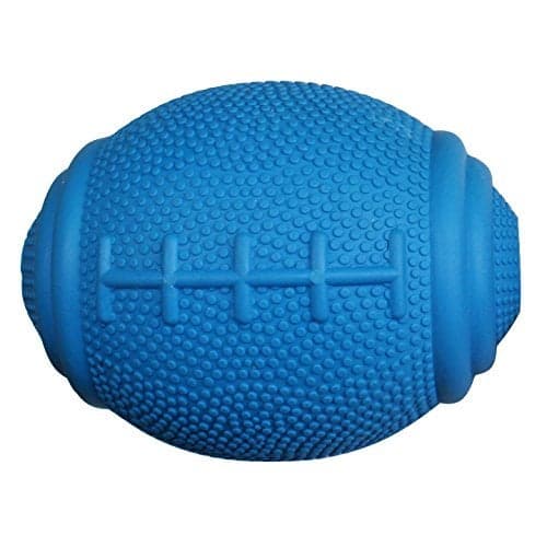 PlayfulSpirit Tricky Treat Rugby Ball Dog Treat Dispenser Awesome Anxiety Reliever and Boredom Breaker Fun Fetch and Basic Puppy Training Toy Large Blue