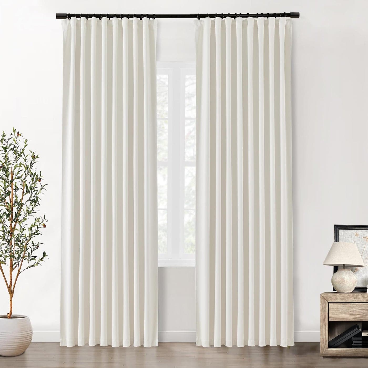 SHINELAND 105 Inch Curtains for Bedroom WindowsLong Blackout Curtains for Living Room Set 2 PanelsBack Tab Hooks PleatedCream Colored105 Inch Curtains