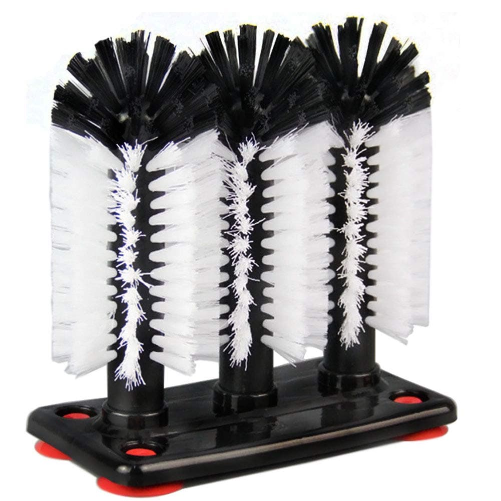 Water Bottle Cleaning Brush Glass Cup Washer with Suction Base 3 Head Bristle Brush for Beer Cup Long Leg Cup Red Wine Glass More Bar Kitchen Sink Home Tools