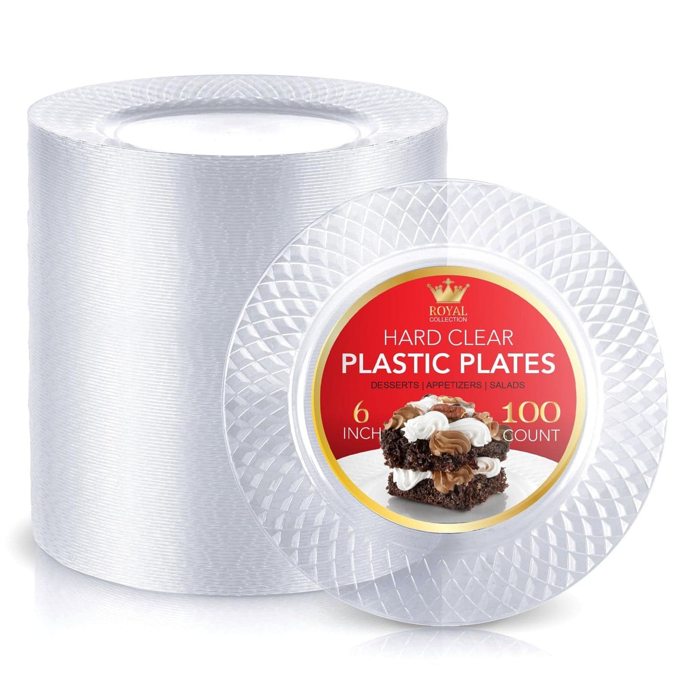 Stock Your Home Premium Clear Plastic Dessert Plates 6 Inch Appetizer Dessert and Party Plates 100 Count Heavy Duty Hard Plastic Disposable Wedding Cake Plates Crystal Clear for Holiday Parties