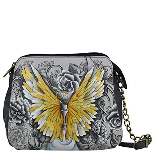 Anna by Anuschka Womens HandPainted Leather Medium MultiCompartment Bag Guardian Angel One Size