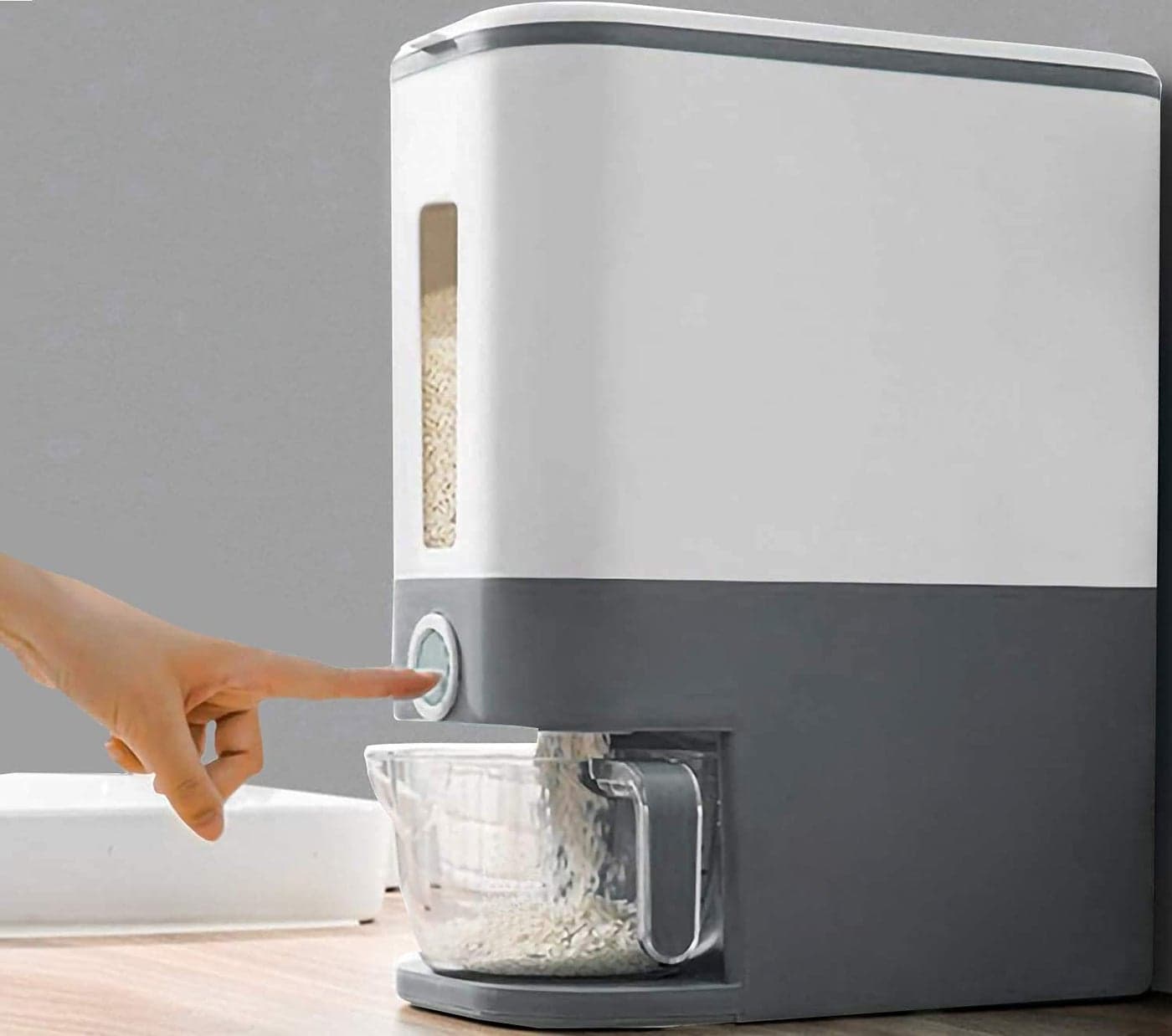 Matiko Modern Minimalist Rice Dispenser, 10 kg, Square, Plastic & ABS, Airtight Lid, Measuring Cup, Suitable for Rice, Grains and Coffee, L-35,W-20,H-38 CM
