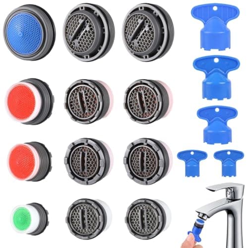 HASTHIP® 12PCS Cache Aerator, 5 Sizes Faucet Aerator Key Removal Wrench, Replacement Cache Aerator for Sink M16.5 18.5 21.5 24 mm Tap Aerators Flow Restrictor