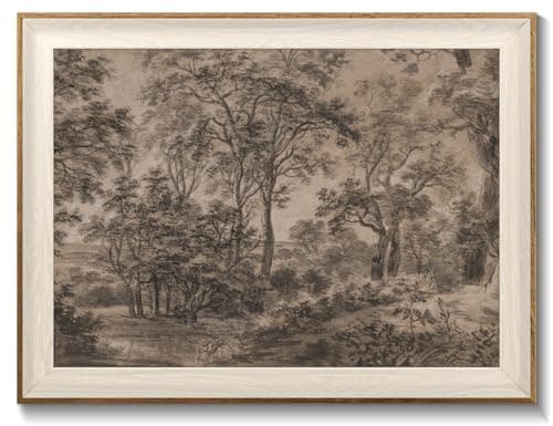 Framed Canvas Wall Art for Living Room Decor Vintage Neutral Brown Woodland Landscape Painting Farmhouse Canvas Prints Artwork Antique Wall Pictures Decor for Bedroom Gallery Office Bathroom Wall Decor 12x16Inch