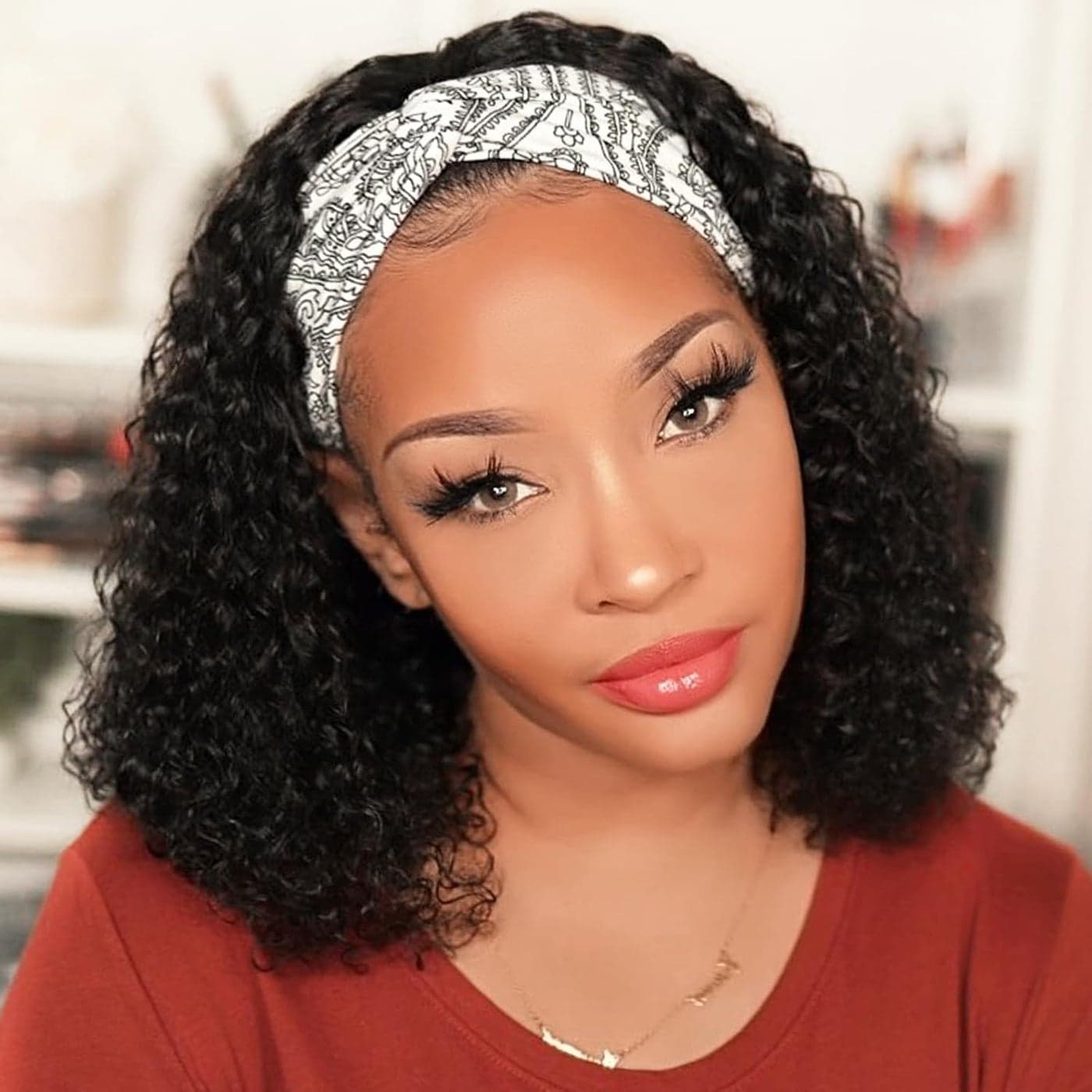 AISI QUEENS Headband Wig Human Hair For Black Women Curly Wigs Glueless Human Hair Short Curly Headband Wigs 14 Inch Curly Headband Wigs