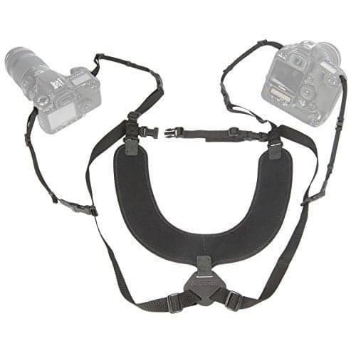 OP/TECH USA Dual Harness 3/8" X-Long – Interchangeable Camera Shoulder Strap Harness with Quick Disconnects and Control-Stretch Backing, Made in USA, Black