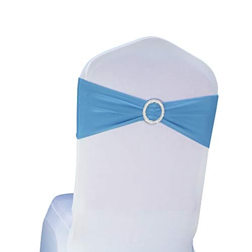 SINSSOWL Pack of 50 Spandex Baby Blue Chair Sashes for Wedding Chair Bows Sashes Bands Fitting Birthday Party Anniversary Events Ceremony Bridal Baby Shower Decorations