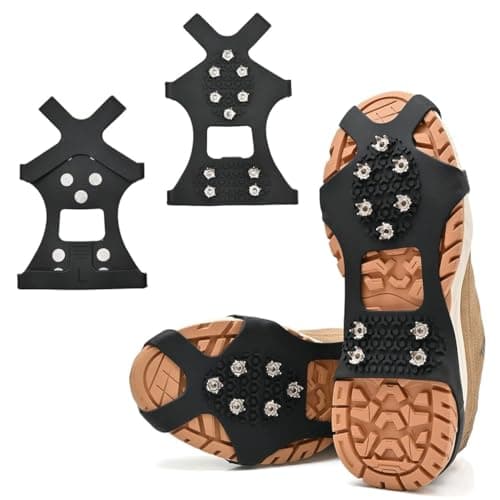 Gustave® Spikes Crampons, Ice Cleats for Shoes and Boots, Upgraded Version Stainless Steel Anti-Slip Grippers Shoe Spikes Grips Traction for Hiking Shoes and Boots, Hiking, Fishing Walking, L(39-44)