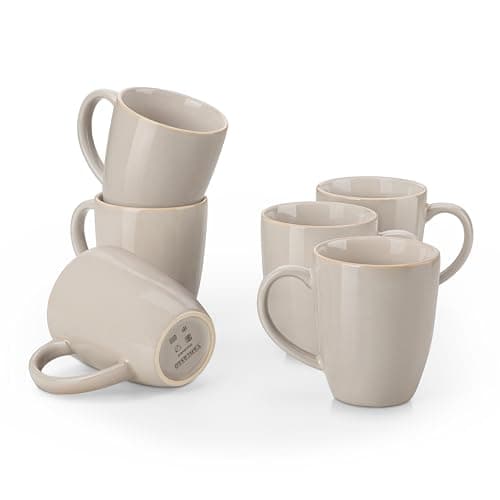 vancasso PLAYA Ceramic Coffee Mug Set of 6, 12 Oz Tea Cups with Handle for Latte, Tea, Cappuccino, Milk, Cocoa, Microwave&Dishwasher Safe, Grey