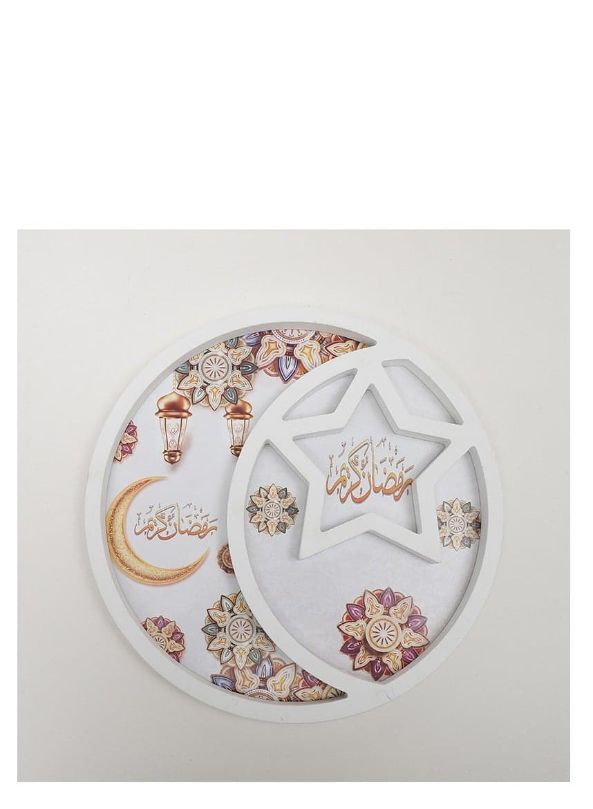 Ramadan Tray Eid Mubarak Tray Ramadan Kareem Moon Star Shape Tray Decoration Islam Wooden Artistic Moon Star Dessert Tray Ramadan Decorations for Table Moon Star Dessert Tray