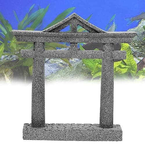 livelyfish Japanese Fish Tank Decorations Asian Aquarium Decor Torii Gate Ornament Japanese Shrine Oriental Pagoda Aquarium Sandstone Bridge Statues Betta Fish Decorations for Tank, L2
