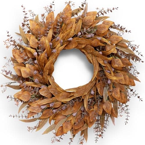 26 Eucalyptus Wreath for Front Door Autumn Large Artificial Eucalyptus Outdoor Wreath for Porch WindowFarmhouseHomeHolidayHanging Fall Decorations Orange