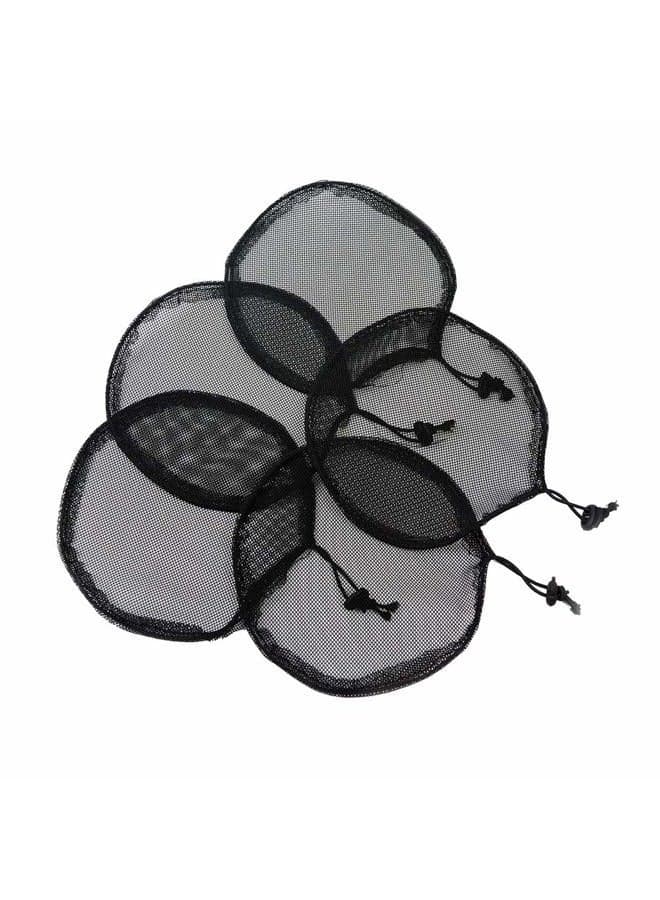 5Pcs Black Drawstring Ponytail Base Net for Making Afro Puff Hair Bun Weaving Net Cap Wig Making Tool for Women (Round)