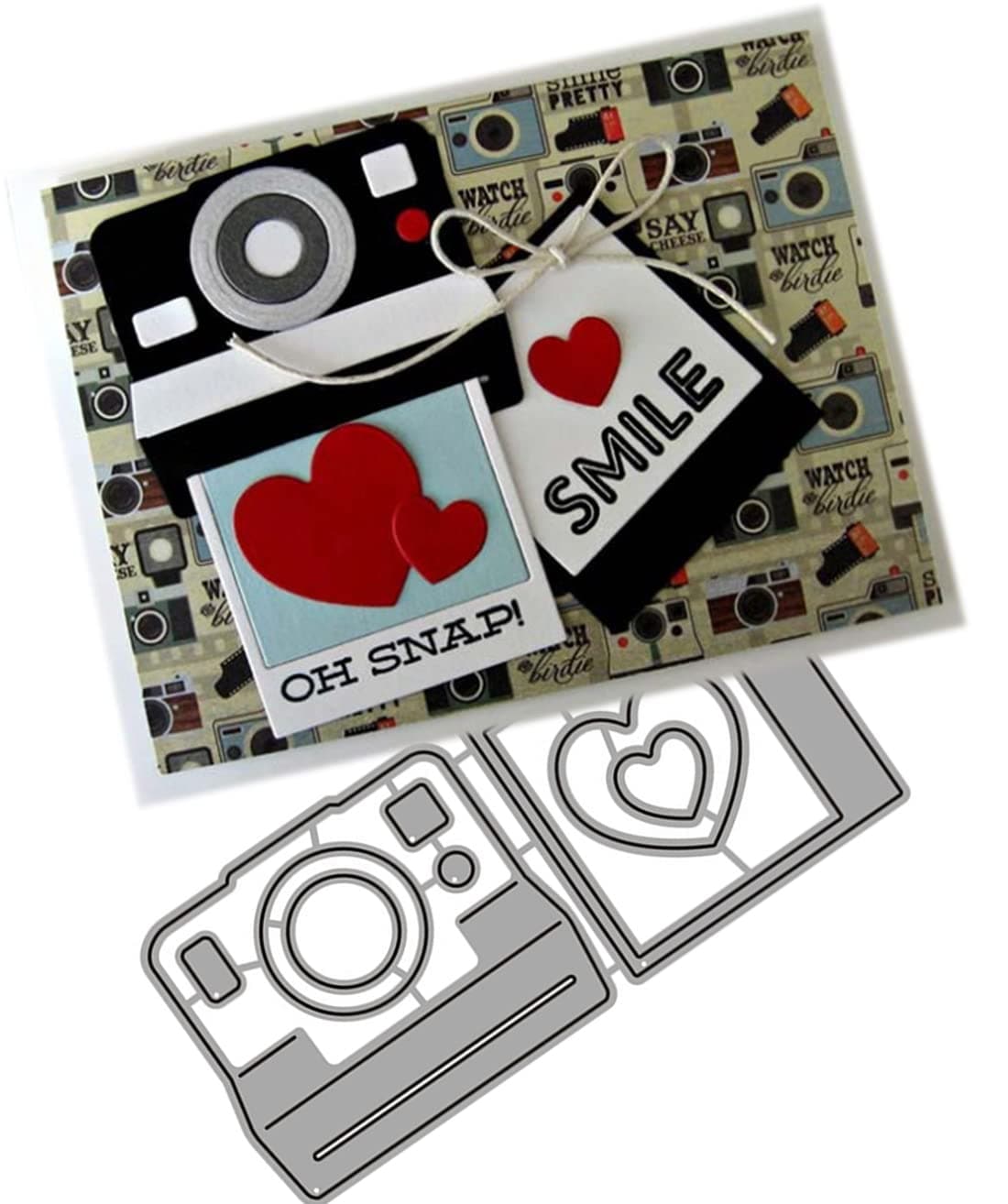 Mvchifay Cutting Dies Metal Stencils Scrapbooking Tool DIY Craft Carbon Steel Embossing Template for Paper Card Making Camera Hearts 54x12cm XKAI01075