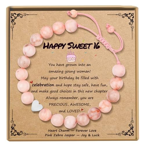 Sereney Sweet 16 Gifts for Girls, Pink Beaded Adjustable Bracelet as 16th Birthday Gifts for Girls Daughter Granddaughter Niece, Sweet Sixteen Gifts for 16 Year Old Girl