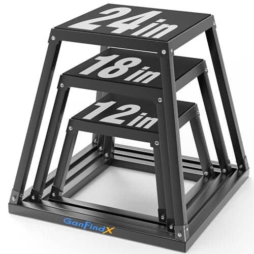 GanFindX 12In Metal Plyometric Jump Box, Heavy Duty Plyometric Platform with Anti Slip Surface, Fitness Exercise Step Up Box for Home Gym Training, Agility and Strength Conditioning (12/18/24'')