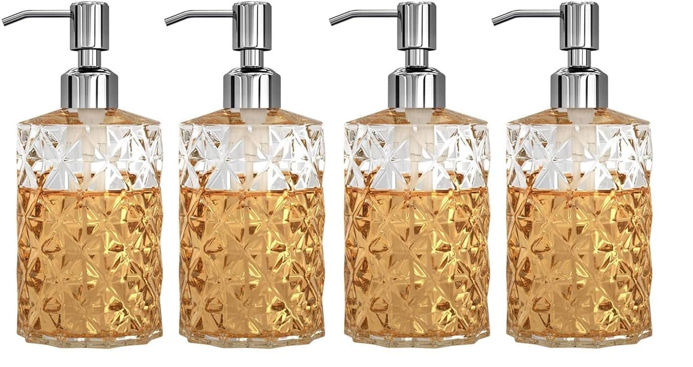 Luximal Soap Dispenser for Wash Basin Crystal Clear Glass 400ml Pack of 4 with ABS Pump