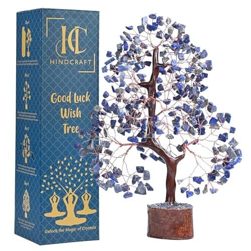 HindCraft Lapis Lazuli Healing Crystal Tree | Artificial Plant for Home & Office Decoration | Feng Shui Money Tree for Positive Energy & Love | Gift for Men & Women – Birthday Gift