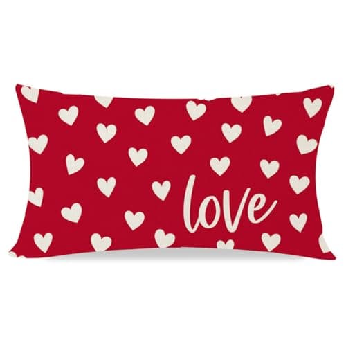 PANDICORN Valentine's Day Pillow Cover 12X20 Red Heart Love for Valentines Day Decor Outdoor Modern Farmhouse Valentine Decorative Lumbar Throw Pillows Cushion Case Home Decorations for Couch