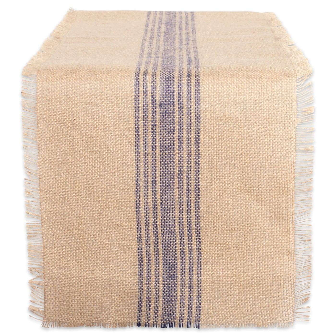 DII Jute Burlap Collection Kitchen Tabletop Table Runner 14x72 Middle Stripe Blue