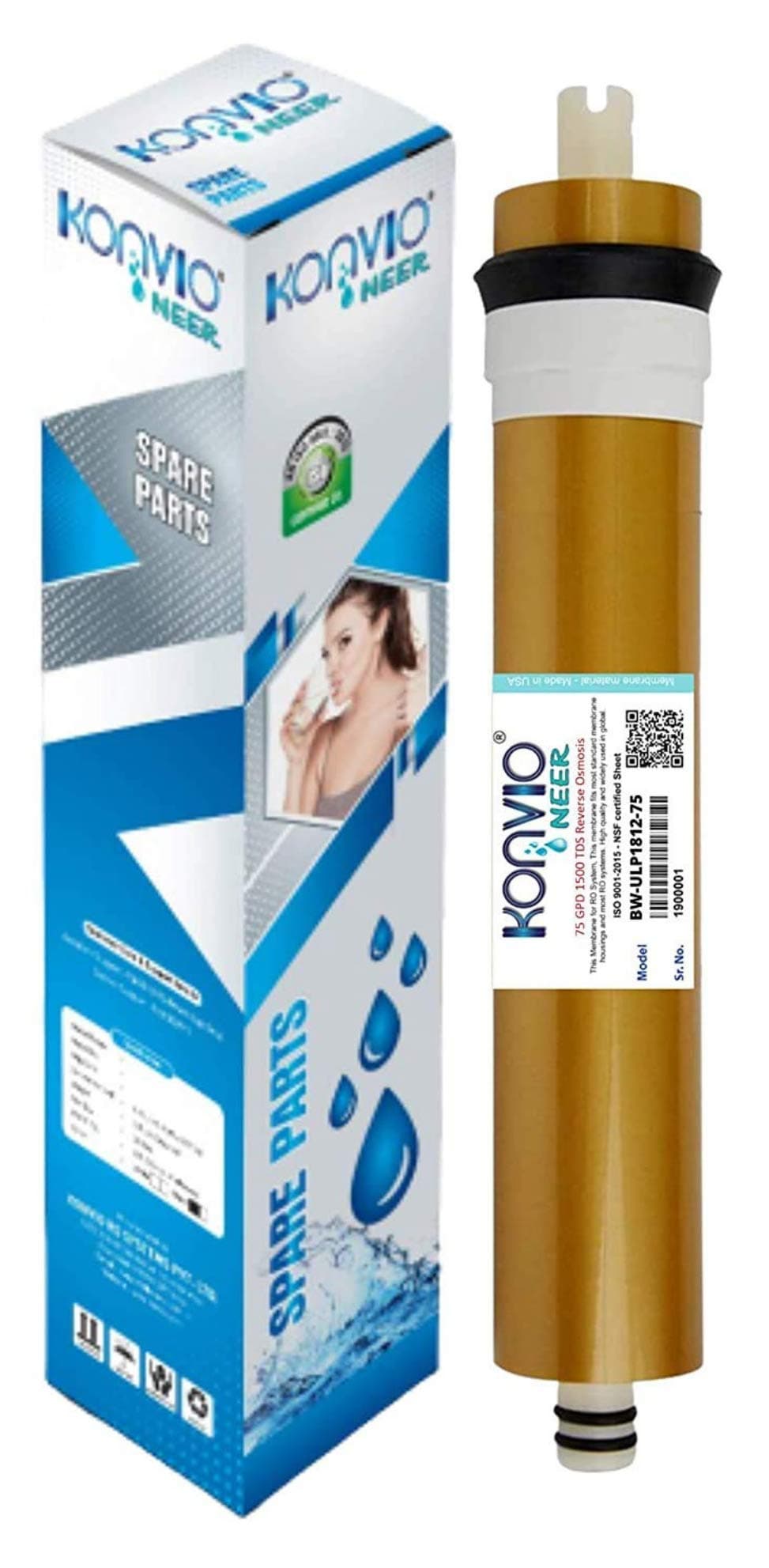 Konvio Neer RO Membrane – 75 GPD, Compatible with All RO Water Purifiers (Membrane, 75GPD)