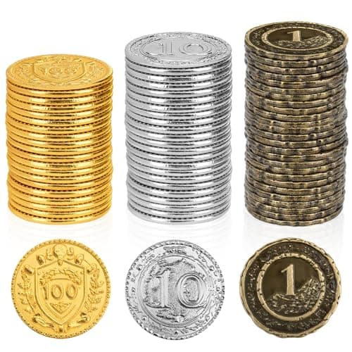 Byhoo 150 PCS Metal DND Coins 12 Gold Silver Copper Tokens with Face Value for Board Game and Tabletop RPG Fantasy Metal Coins for Pirate Game Party Cosplay