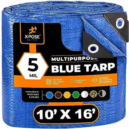 Better Blue Poly Tarp 10 x 16 Multipurpose Protective Cover Lightweight Durable Waterproof Weather Proof 5 Mil Thick Polyethylene by Xpose Safety