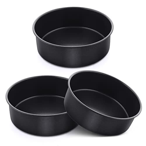 E-far 6 Inch Cake Pan Set of 3, Nonstick Stainless Steel Small Round Cake Pans Tin for Baking Layer Cakes, Stainless Steel Core & Non-toxic Coating, Straight Side & 2 Inch Deep