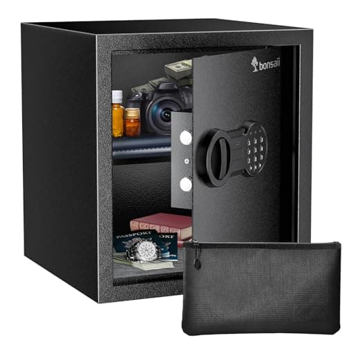 Bonsaii Security Safe Box with Money Bag, 1.28 Cubic Feet Large Document Safe Box for Home, Digital Keypad Lock, Removable Shelf for Money, Medicine, Valuables, 12.99 x 14.17 x 12.99 Inches