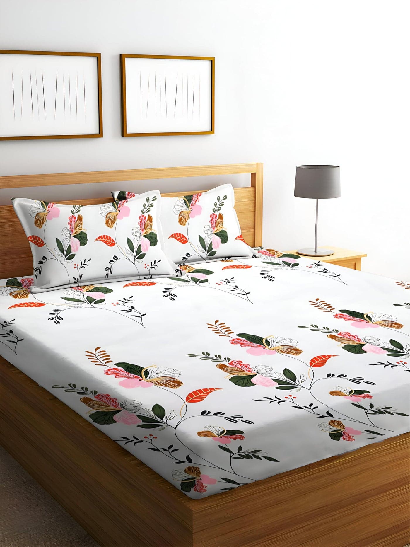 STARNSTYLE Polycotton 220 TC Floral Printed King Size Double Bedsheet with 2 Pillow Covers, (90 x 90 Inches,)
