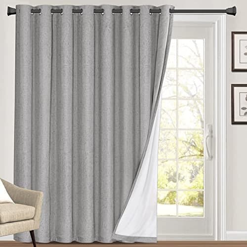 PrinceDeco 100 Blackout Curtains Thermal Curtains for Sliding Glass Door Patio Curtains for Sliding Door Linen Textured Thermal Insulated with White BackingW100 X L84 Inch Light Grey