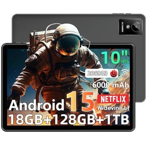 Raemond Tablet 10 inch Android 15 Tablets, 18GB RAM 128GB ROM 1TB Expand, Octa-Core Processor, 1280x800 IPS Widevine L1, WiFi 6, 8MP+5MP Dual Camera, BT5.4, 6000mAh, GPS, Type-C Fast Charging
