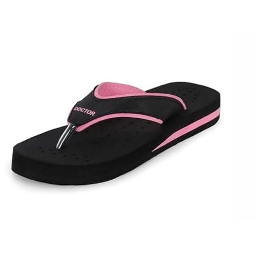DOCTOR EXTRA SOFT Care Diabetic Orthopedic Pregnancy Flat Super Comfort Dr Flipflops and House Slippers For Women's and Girl's D-18-Black Pink-8 UK