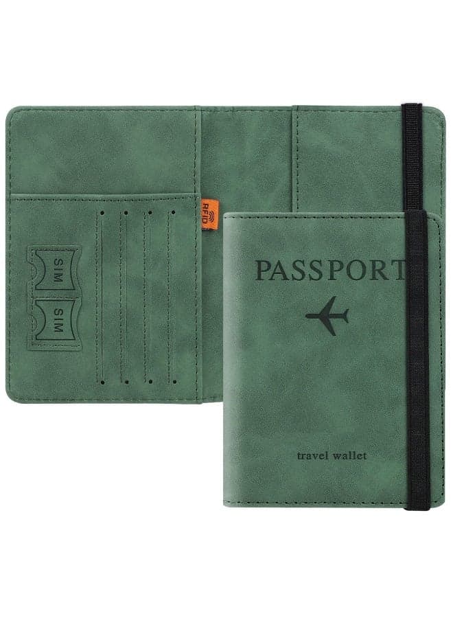 Passport Holder Wallet Cover Case, Passport Case with RFID Blocking, PU Leather Travel Document Holder for Men&Women Travel Accessories (Green)