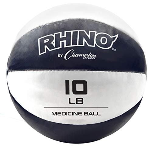 Champion Sports Exercise Medicine Ball, 9-10 lbs, Leather with No-Slip Grip, Weighted Med Ball for Weight Training, Stability, Plyometrics, Cross Training, Core Strength, Heavy Workout Ball