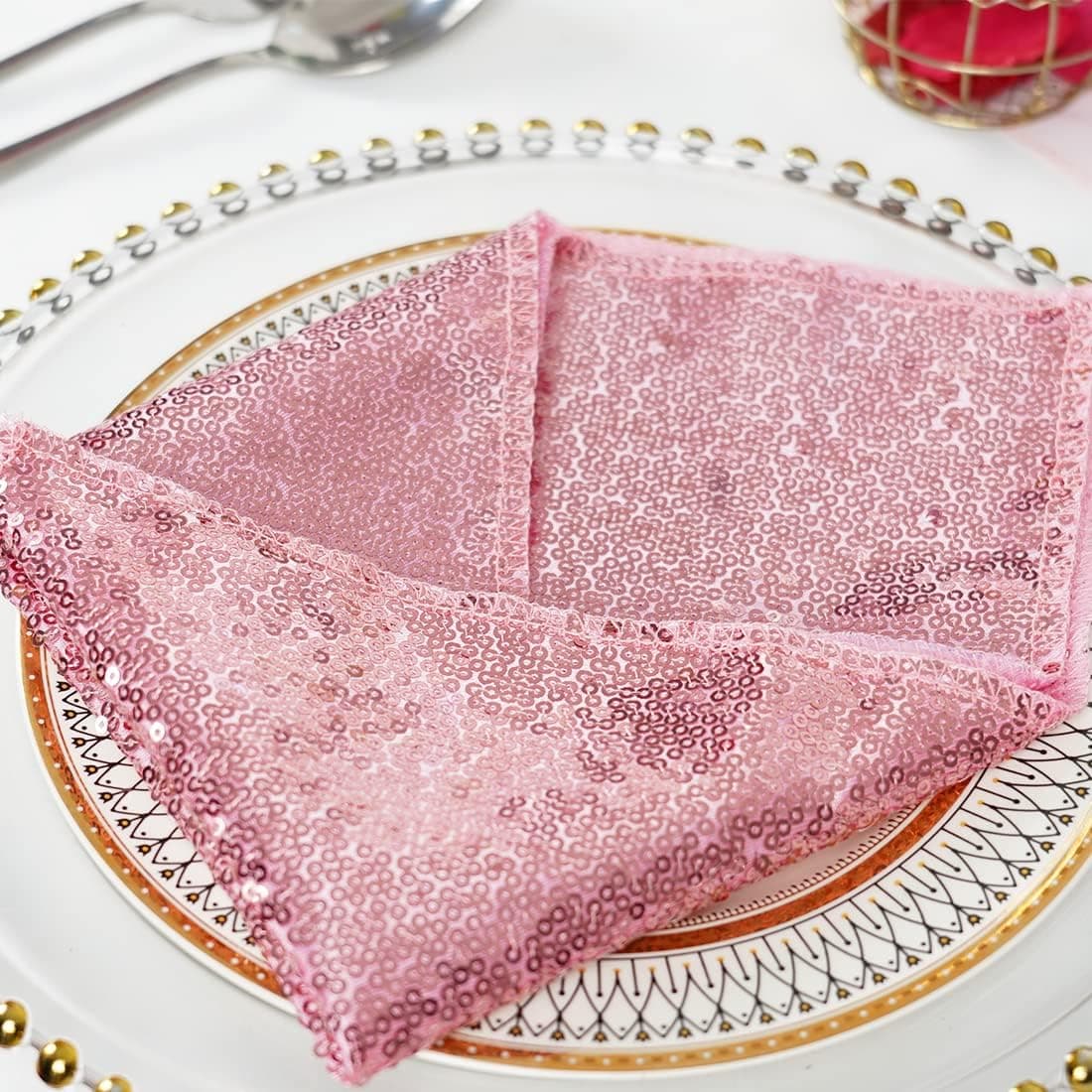 Eternal Beauty Fuchsia Pink Sequin Cloth Napkins 12x12 Pack 12 for Parties WeddingBirthday Dinner Decoration