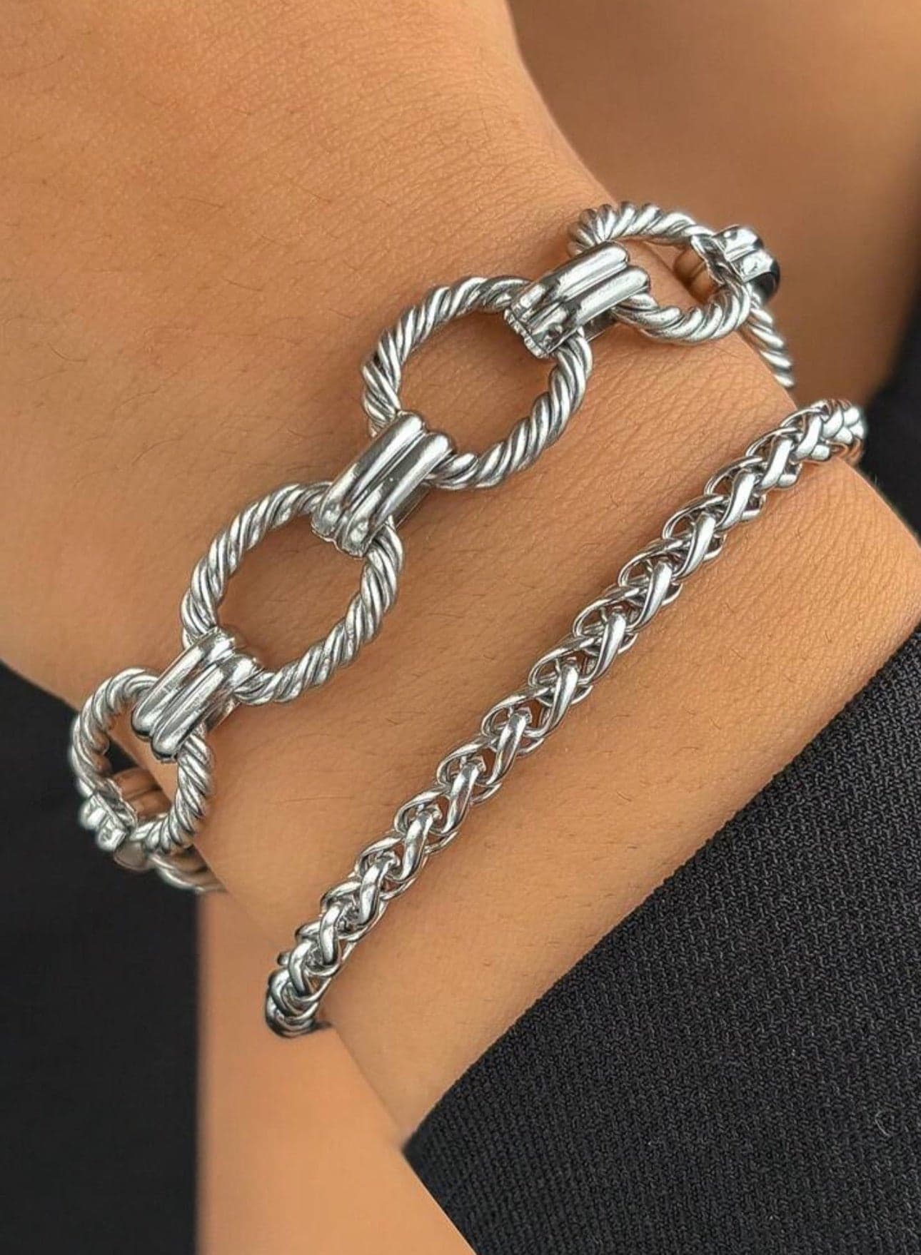 2pcs Elegant High Quality Stainless Steel Silver Plated Bracelet Bangle For Women