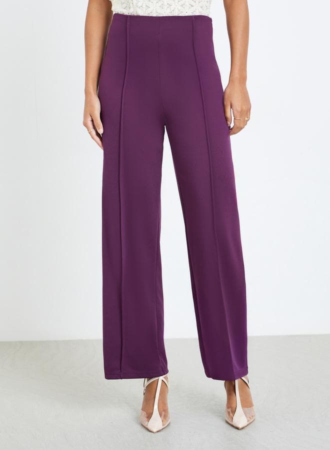 Purple Solid Wide Leg Stretch Formal Pants