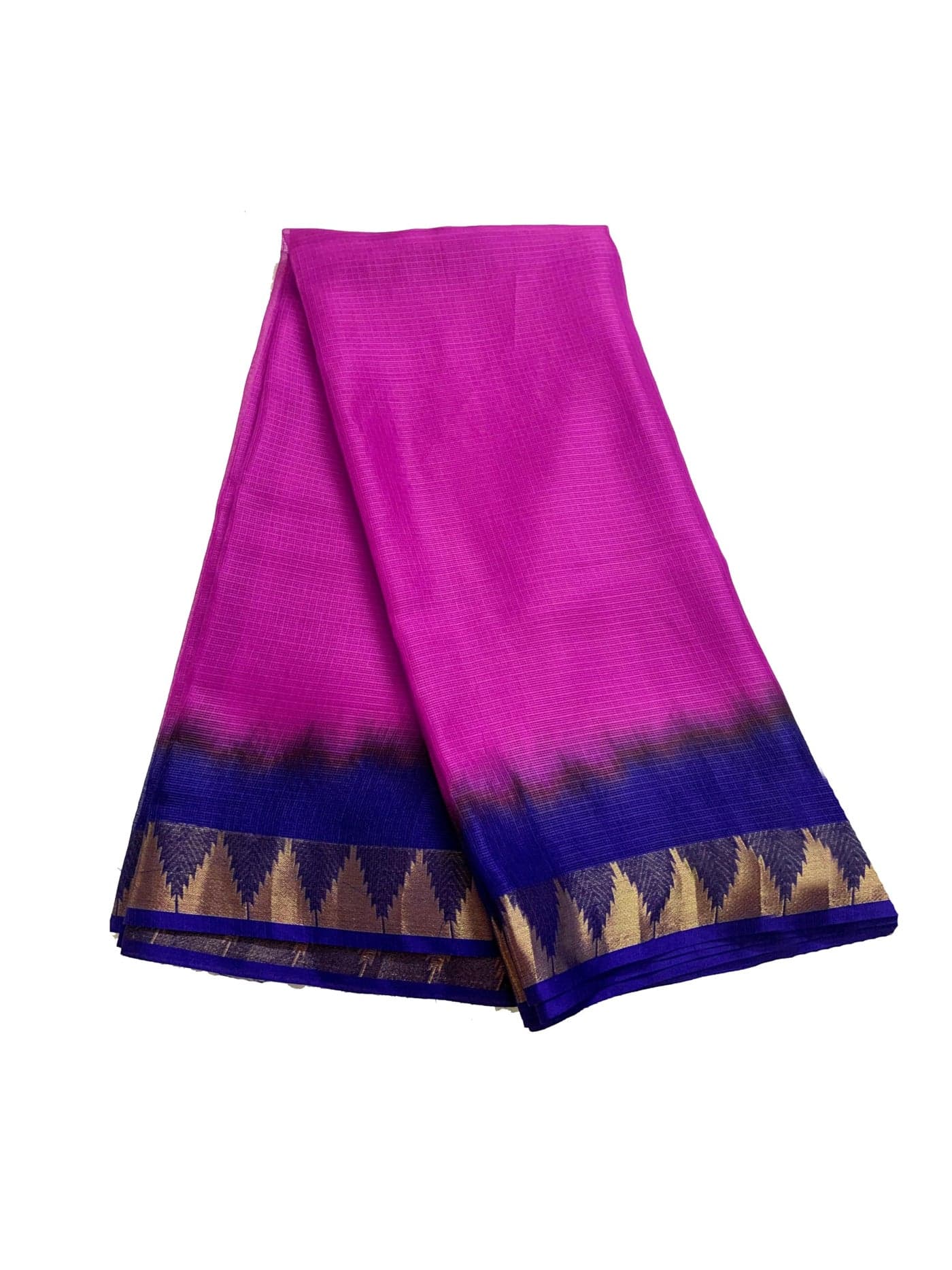 SheenKraft | Women's Bhagalpuri Pure Kota Doria Silk Net Saree With Temple Zari Border and Running Blouse Piece (Duke_Blue & Fuchsia_Magenta)