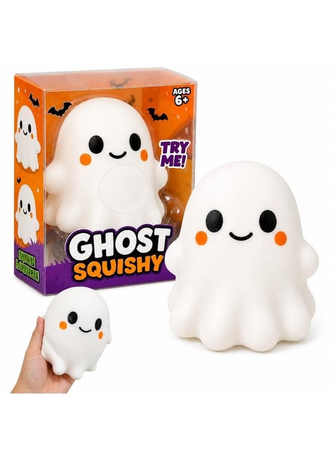 Cute Ghost Squishy 5.7 inch Jumbo Soft Slow Rising Squeeze Fidget Male Female Styles Halloween Stress Relief Desk Accessory Party Favor Kawaii Decor Classroom Gift for Kids Teens Adults