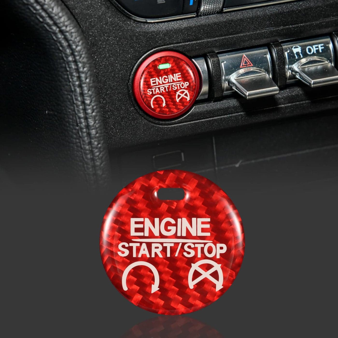 TOMALL Car Engine Button Cover Carbon Fiber Compatible with Ford Mustang 20152019 Push Start Stop Button Cover Trim Engine Switch Ignition Sticker Car Interior Accessories Decorations Red