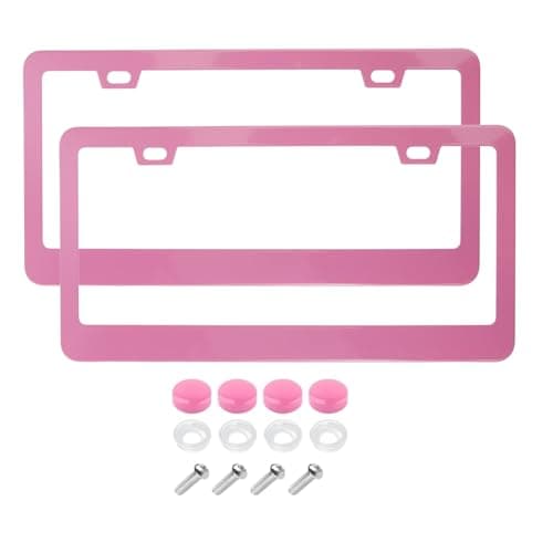 Fashion Slim Matte License Plate FramesStainless Steel License Plate CoversCute License Plate Holder for WomenPink2PCS