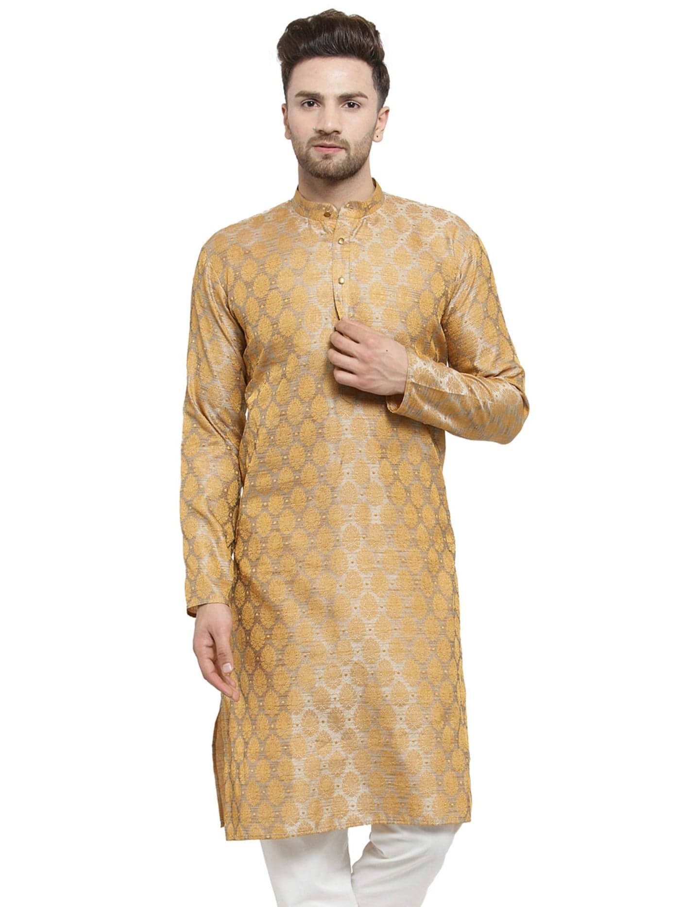 Jompers Men's Cotton Silk Straight Kurta (KO_586Silver_M_Medium)