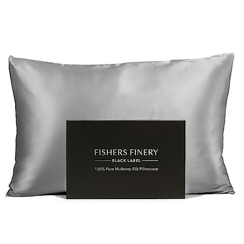 Fishers Finery 30mm 100% Pure Mulberry Silk Pillowcase, Quality Tested (Silver, Queen)
